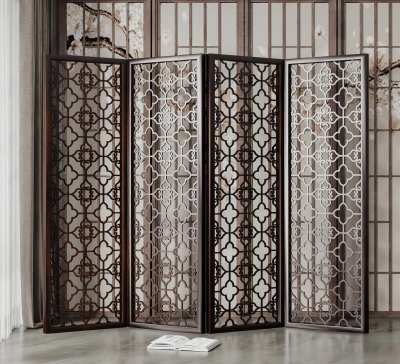 新中式花纹镂空屏风3D模型下载